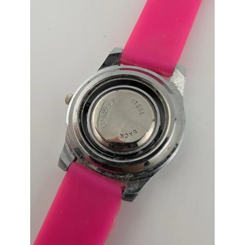 Yunkou Women's Watch 38mm Silver Case Pink Silicone Band- New Battery